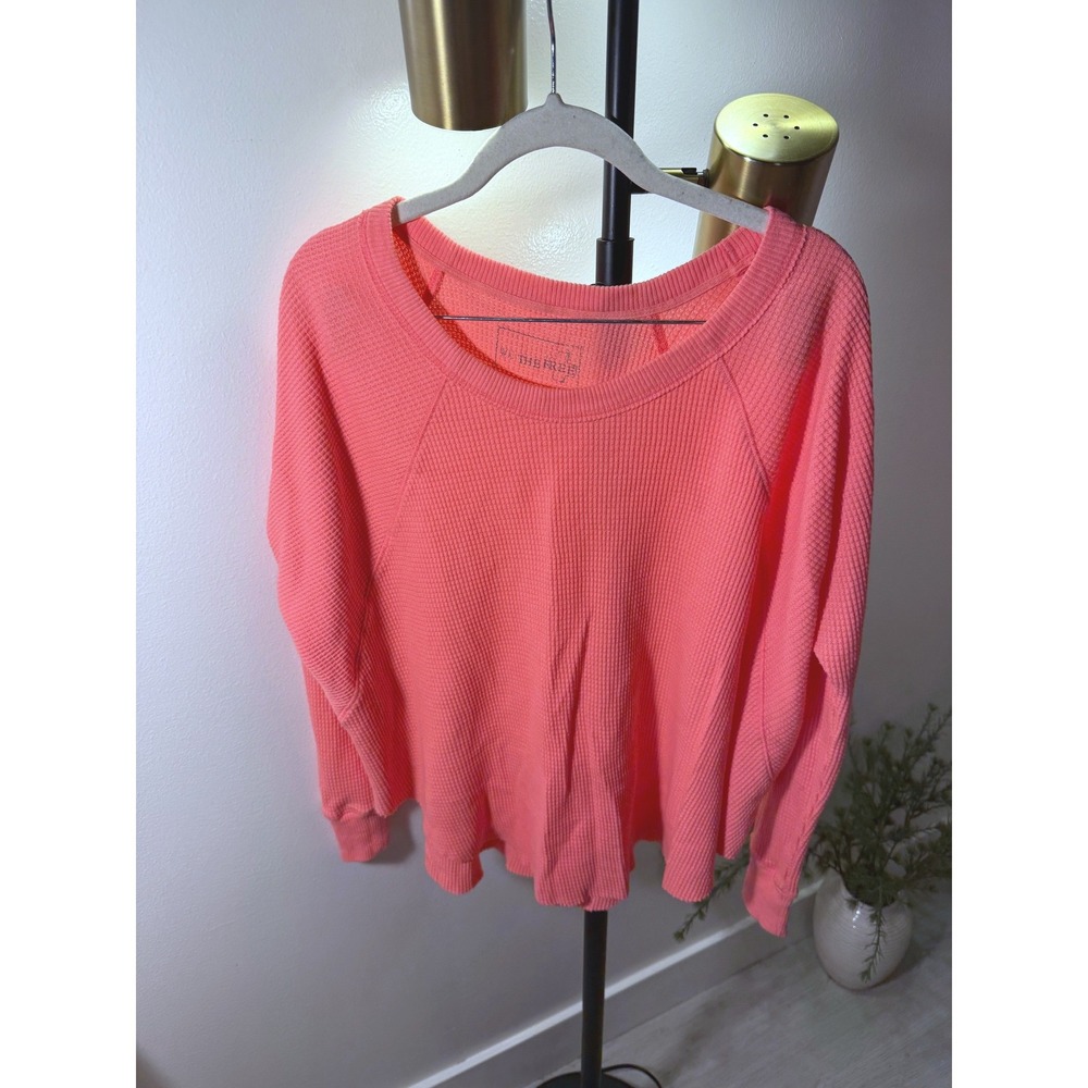 free people thermal coral scoopneck loose bright summery cooling waffle knit xs